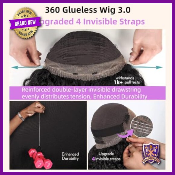 20in Human Hair Glueless Full Lace Wig Water Wave Pre Plucked 220 Density